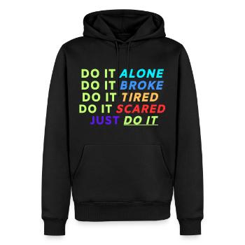 Just do it! - Männer Premium Bio Hoodie - Schwarz - Vorne - Nico (187cm)