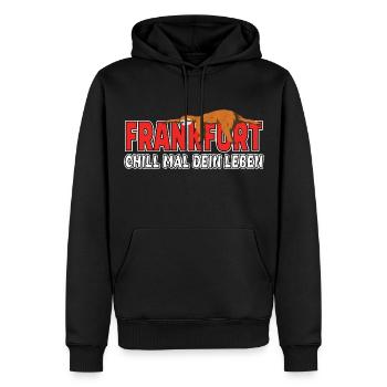 Frankfurt chill mal dein Leben Faultier Heimat - Männer Premium Bio Hoodie - Schwarz - Vorne - Nico (187cm)