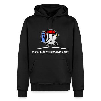 Oiseau avec sac à dos - voyageur voyageur de routards - Sweat à capuche Premium bio Homme - noir - Devant - Nico (187cm)