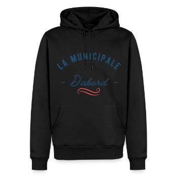 La municipale d'abord - Sweat à capuche Premium bio Homme - noir - Devant - Nico (187cm)