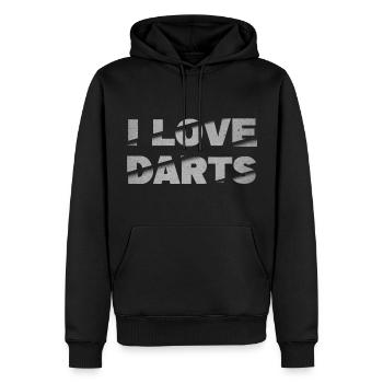 J’aime les fléchettes Jeu de fléchettes Joueur de fléchettes Fléchettes - Sweat à capuche Premium bio Homme - noir - Devant - Nico (187cm)