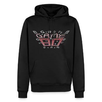 Game 80s design red white - Männer Premium Bio Hoodie - Schwarz - Vorne - Nico (187cm)
