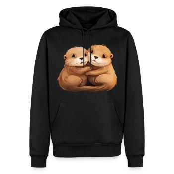 Loutre Amour Étreindre Se Tenir La Main Câlin - Sweat à capuche Premium bio Homme - noir - Devant - Nico (187cm)