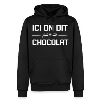Ici On Dit Pain Au Chocolat Chocolatine Humour - Sweat à capuche Premium bio Homme - noir - Devant - Nico (187cm)