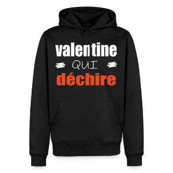 Valentine Qui Déchire Couple Saint Valentin Humour - Sweat à capuche Premium bio Homme - noir - Devant - Nico (187cm)