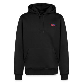 Schweiz Liechtenstein Flagge Herz - Männer Premium Bio Hoodie - Schwarz - Vorne - Nico (187cm)