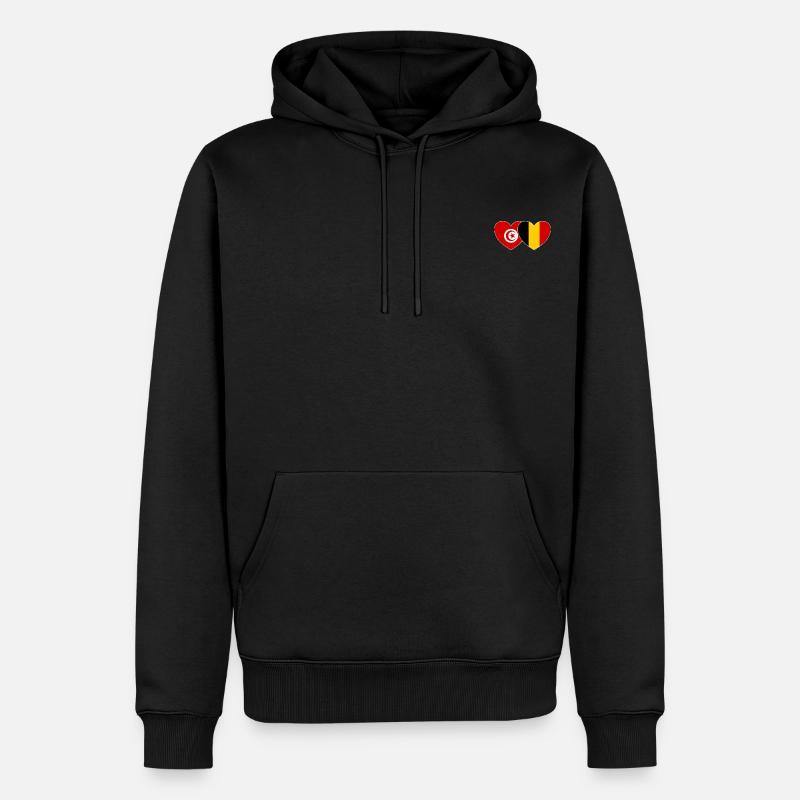 Tunisie Belgique Drapeau Coeur - Sweat à capuche Premium bio Homme - noir