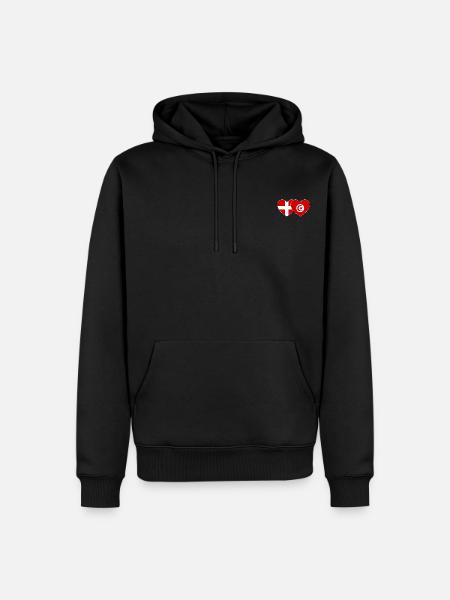 Denmark Tunisia Flag Heart - Men’s Premium Organic Hoodie - black