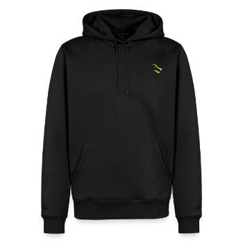 Symbole GYMDOG Jaune Éclair - Sweat à capuche Premium bio Homme - noir - Devant - Nico (187cm)