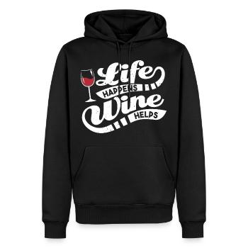 La vie arrive Le vin aide au don - Sweat à capuche Premium bio Homme - noir - Devant - Nico (187cm)