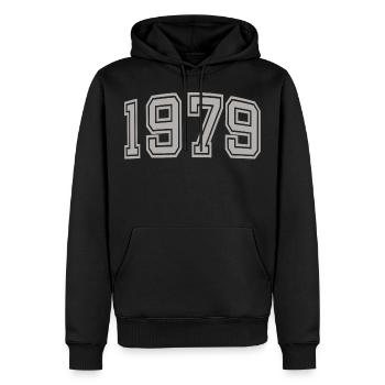 1979 Geschenkidee Geburtsjahr Baujahr - Männer Premium Bio Hoodie - Schwarz - Vorne - Nico (187cm)