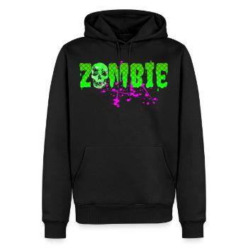 Zombie Schriftzug mit Schädel - Männer Premium Bio Hoodie - Schwarz - Vorne - Nico (187cm)