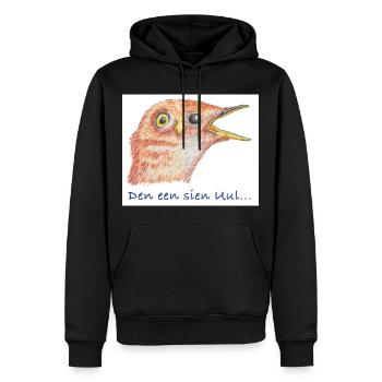 PlattSnack – Den een sien Uul... - Männer Premium Bio Hoodie - Schwarz - Vorne - Nico (187cm)