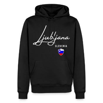 Ljubljana, Slowenien, minimalistisches, elegantes Design - Männer Premium Bio Hoodie - Schwarz - Vorne - Nico (187cm)