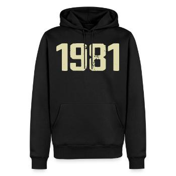 Jubiläum 1981 - Männer Premium Bio Hoodie - Schwarz - Vorne - Nico (187cm)