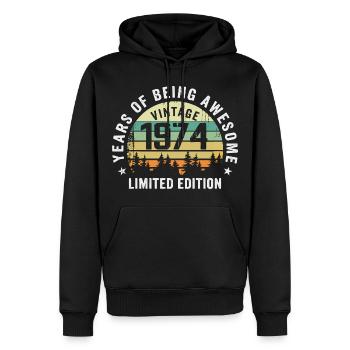 Légendaire depuis 1974, Édition Vintage 1974 Retro - Sweat à capuche Premium bio Homme - noir - Devant - Nico (187cm)