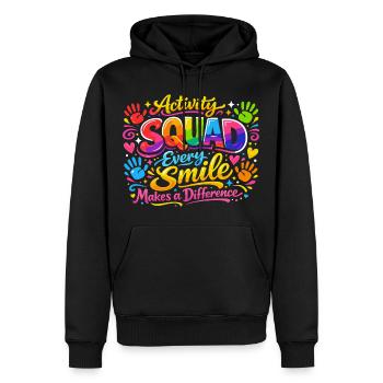 Équipe Animation : Chaque Sourire Compte - Sweat à capuche Premium bio Homme - noir - Devant - Nico (187cm)