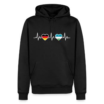 Usbekistan Deutschland Herzschlag Flagge Usbeke - Männer Premium Bio Hoodie - Schwarz - Vorne - Nico (187cm)