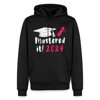 Mastered 2024 Diplôme de Master Diplômé 2024 - Sweat à capuche Premium bio Homme - noir - Devant - Nico (187cm)