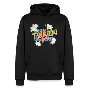 Turin Turin Turin Italie City Font Pop Art Comic - Sweat à capuche Premium bio Homme - noir - Devant - Nico (187cm)