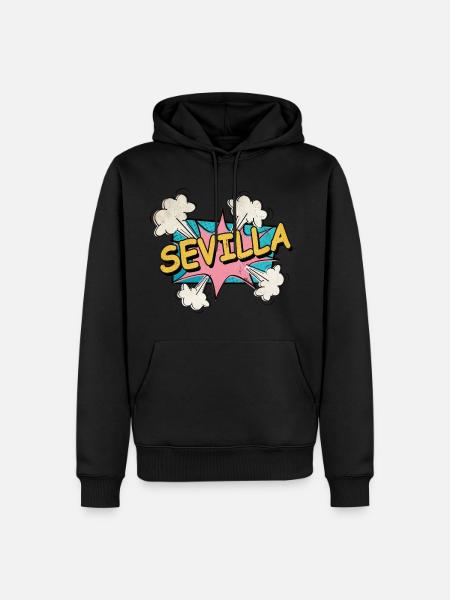 Seville Spain City Font Pop Art Comic - Men’s Premium Organic Hoodie - black