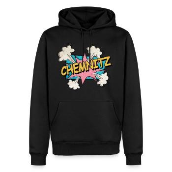 Chemnitz Germany City Font Pop Art Comic - Men’s Premium Organic Hoodie - black - Front - Nico (187cm)