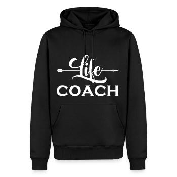 Life Coach Mentor Trainer Mindset Influencer Blog - Men’s Premium Organic Hoodie - black - Front - Nico (187cm)