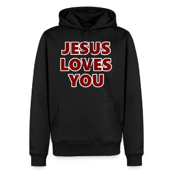 Jésus, proverbe anglais, foi, religion, Dieu - Sweat à capuche Premium bio Homme - noir - Devant - Nico (187cm)