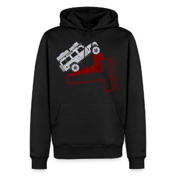 Das Defender T-Shirt - Männer Premium Bio Hoodie - Schwarz - Vorne - Nico (187cm)