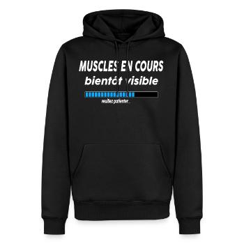 muscles en cours bientôt visible - Sweat à capuche Premium bio Homme - noir - Devant - Nico (187cm)