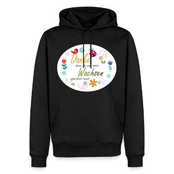 Spruch Kita-Abschied - Danke - bunte Blumen  - Männer Premium Bio Hoodie - Schwarz - Vorne - Nico (187cm)