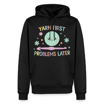 Yarn First Problems Later Funny Crochet Yarn - Men’s Premium Organic Hoodie - black - Front - Nico (187cm)