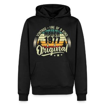 Légende Vivante Depuis Mars 1977 - Sweat à capuche Premium bio Homme - noir - Devant - Nico (187cm)