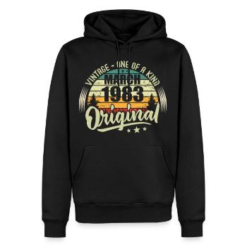 Légende Vivante Depuis Mars 1983 - Sweat à capuche Premium bio Homme - noir - Devant - Nico (187cm)