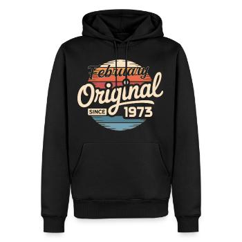 Février 1973 Cadeau d’anniversaire Février 1973 - Sweat à capuche Premium bio Homme - noir - Devant - Nico (187cm)