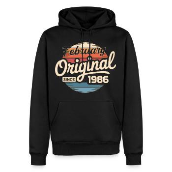 Février 1986 Cadeau d’anniversaire Février 1986 - Sweat à capuche Premium bio Homme - noir - Devant - Nico (187cm)