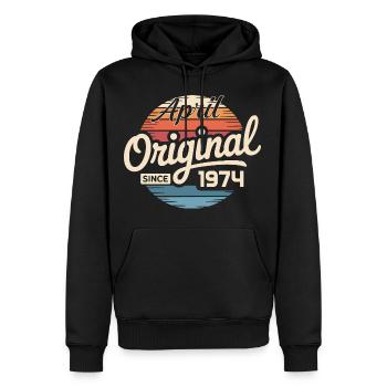 Né en avril 1974 - 52e anniversaire avril 1974 - Sweat à capuche Premium bio Homme - noir - Devant - Nico (187cm)