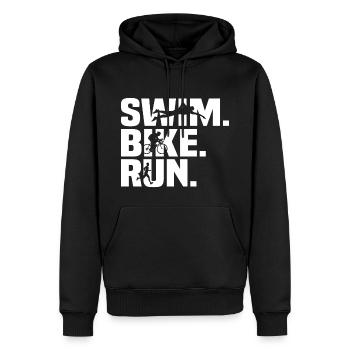 swim bike run t-shirt triathlon triathlete - Männer Premium Bio Hoodie - Schwarz - Vorne - Nico (187cm)