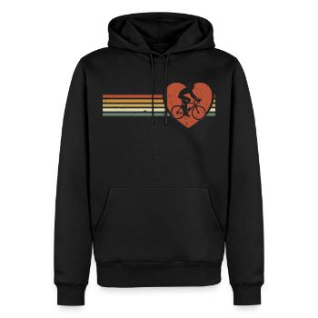 Motif vélo en vintage avec des cyclistes dans mon cœur - Sweat à capuche Premium bio Homme - noir - Devant - Nico (187cm)