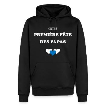 Première fête des papas, première fête des pères - Sweat à capuche Premium bio Homme - noir - Devant - Nico (187cm)