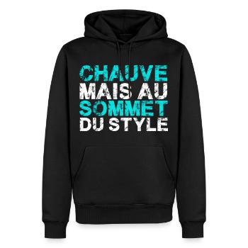 chauve mais au sommet du style - Sweat à capuche Premium bio Homme - noir - Devant - Nico (187cm)