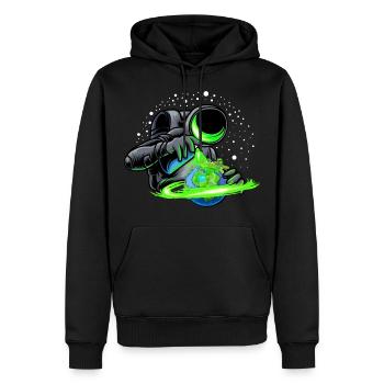 Un astronaute pulvérise le monde en vert - Sweat à capuche Premium bio Homme - noir - Devant - Nico (187cm)