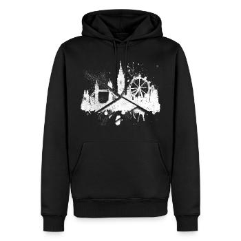 Londres Angleterre UK City Skyline Grunge Splash - Sweat à capuche Premium bio Homme - noir - Devant - Nico (187cm)