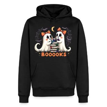 Cute Ghosts Reading Books - Halloween Fun - Men’s Premium Organic Hoodie - black - Front - Nico (187cm)
