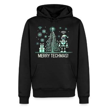 Merry Techmas - Robots et Circuit Noël - Sweat à capuche Premium bio Homme - noir - Devant - Nico (187cm)