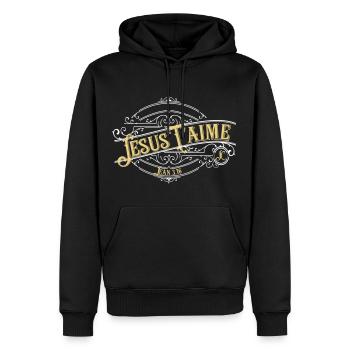 Jésus t'aime - Sweat à capuche Premium bio Homme - noir - Devant - Nico (187cm)