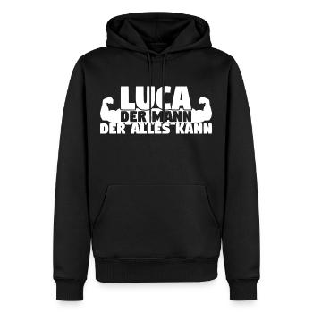 Luca Der Mann Der Alles kann - Männer Premium Bio Hoodie - Schwarz - Vorne - Nico (187cm)