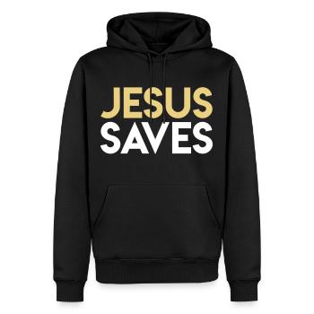 Jesus rettet - Männer Premium Bio Hoodie - Schwarz - Vorne - Nico (187cm)