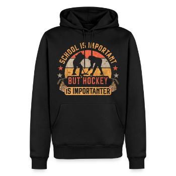 Schule ist wichtig, aber Hockey ist wichtiger - Männer Premium Bio Hoodie - Schwarz - Vorne - Nico (187cm)