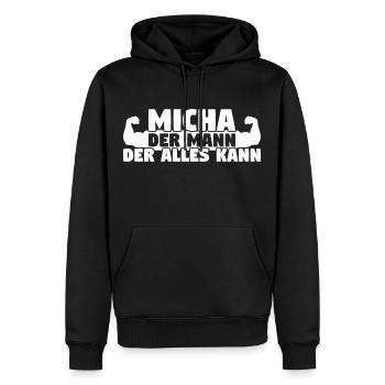 Micha Der Mann Der Alles kann - Männer Premium Bio Hoodie - Schwarz - Vorne - Nico (187cm)